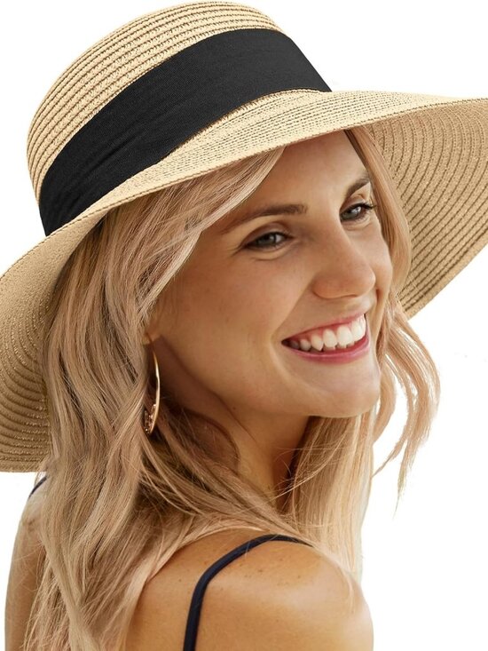 Women\'s Beach Sun Straw HatsUPF 50+ UV Sun Protection Wide Brim C Khaki main image 6